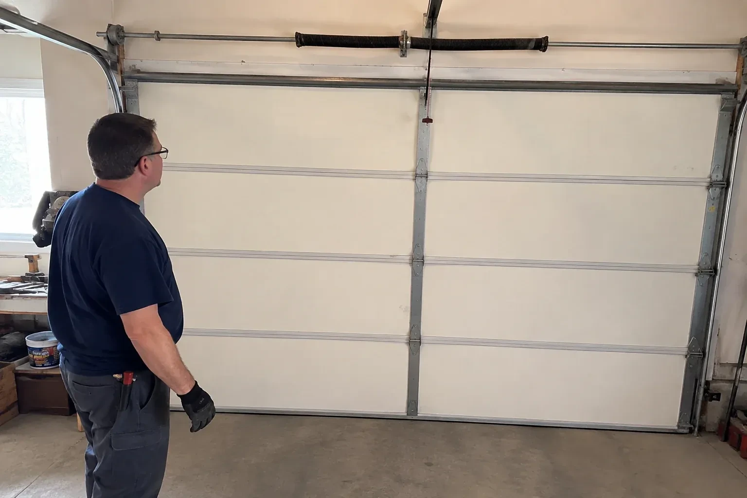 Illustrative garage doors scene; not an actual job — Off-Track Garage Door Reset, Wasaga Beach
